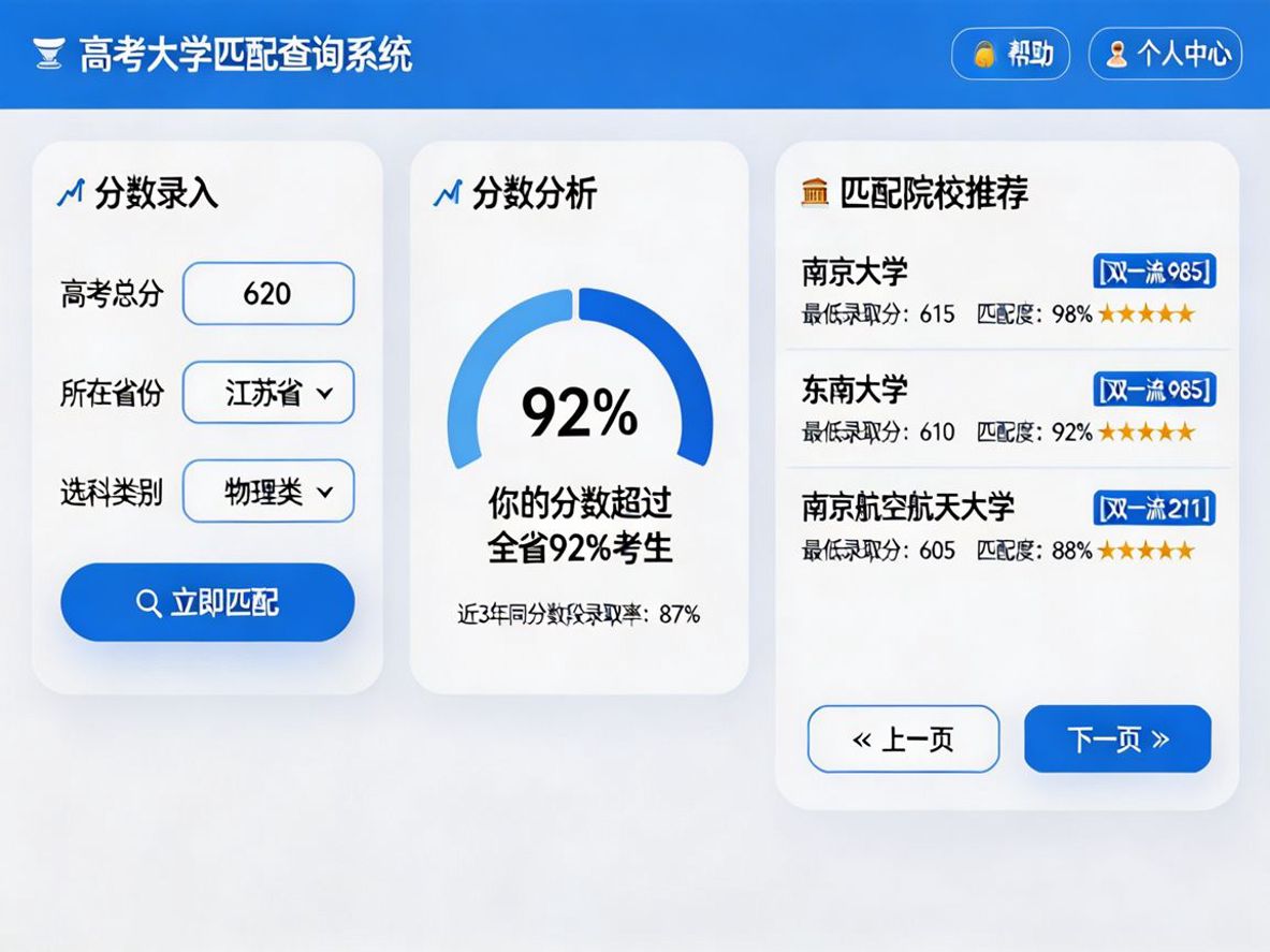 高考分数匹配大学查询系统界面